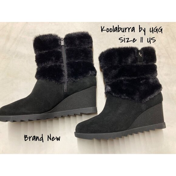 Koolaburra By UGG Women Black Faux Fur Wedge Ankle Boots Size 11 US - Picture 1 of 8